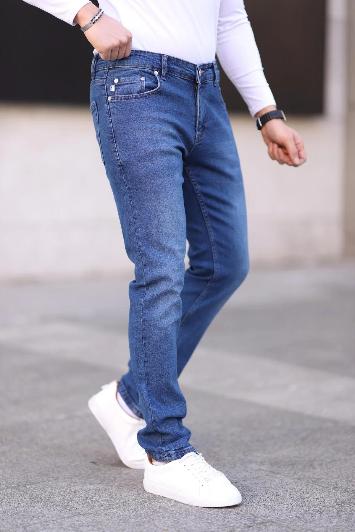 Erkek Mavi Regular Fit Likralı Jean Kot Pantolon 