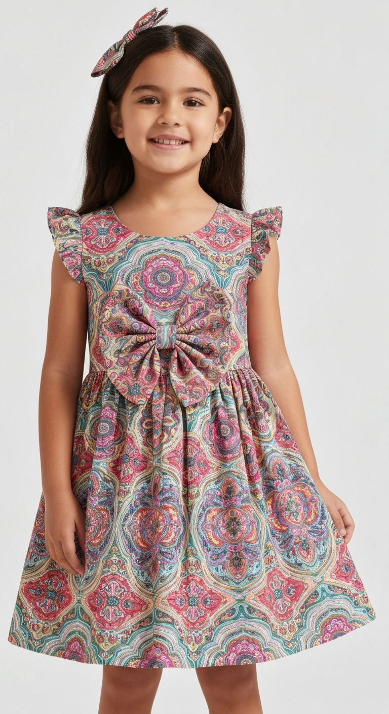 PİTİKARE DESENLİ FİYONKLU ELBİSE