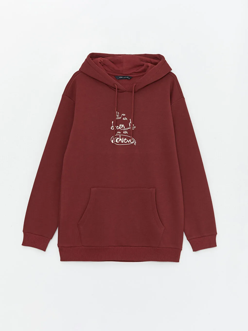 Bordo Uzun Kollu Baskılı Erkek Kalın Hoodie