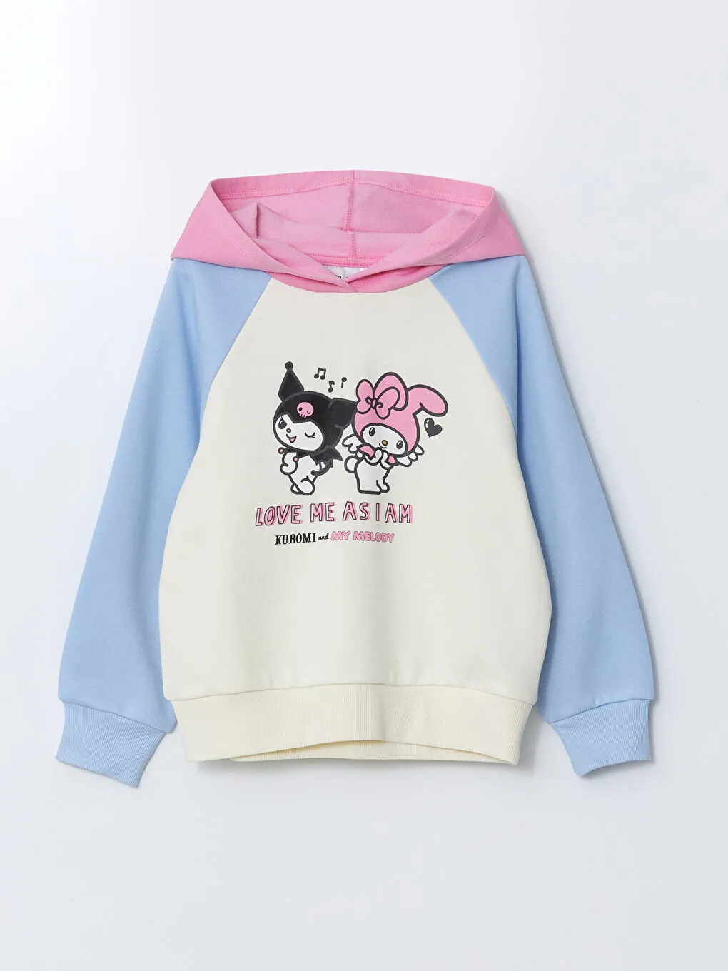 Ekru Kapüşonlu Kuromi Baskılı Kız Çocuk Sweatshirt